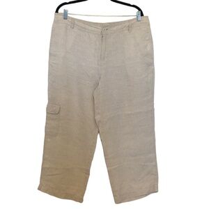 LIZ CLAIBORNE Lizwear Pants Women's Plus Size US14 Beige 100% Linen Ankle Length